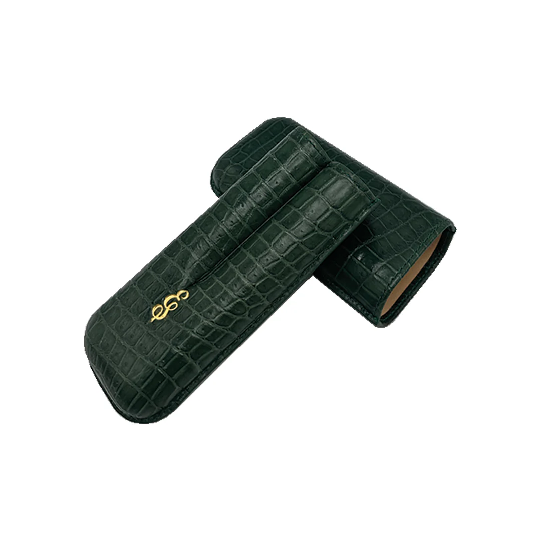 Edward Sahakian 2 cigar case - Green Croc - Image 2