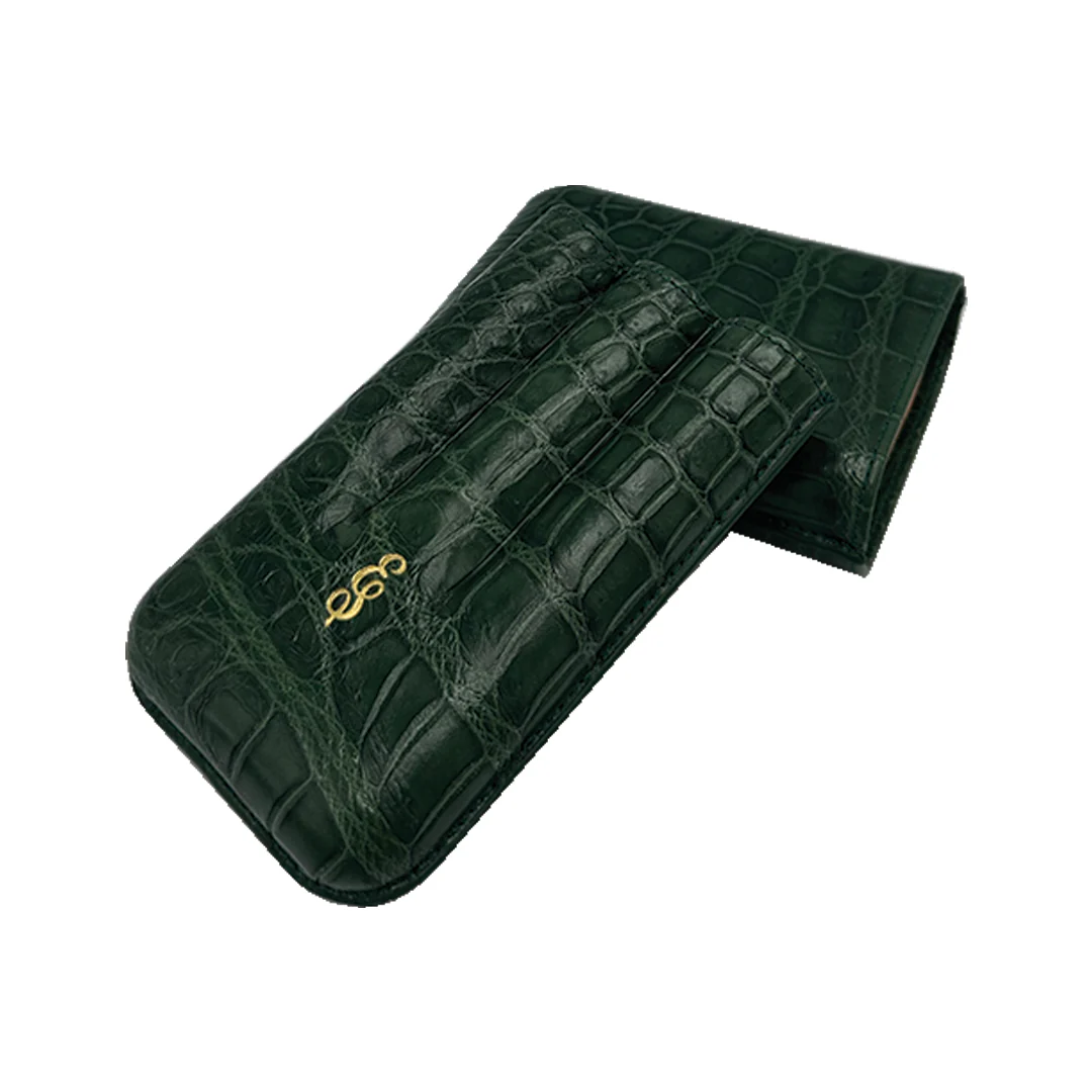 Edward Sahakian 3 cigar case - Green Croc - Image 2